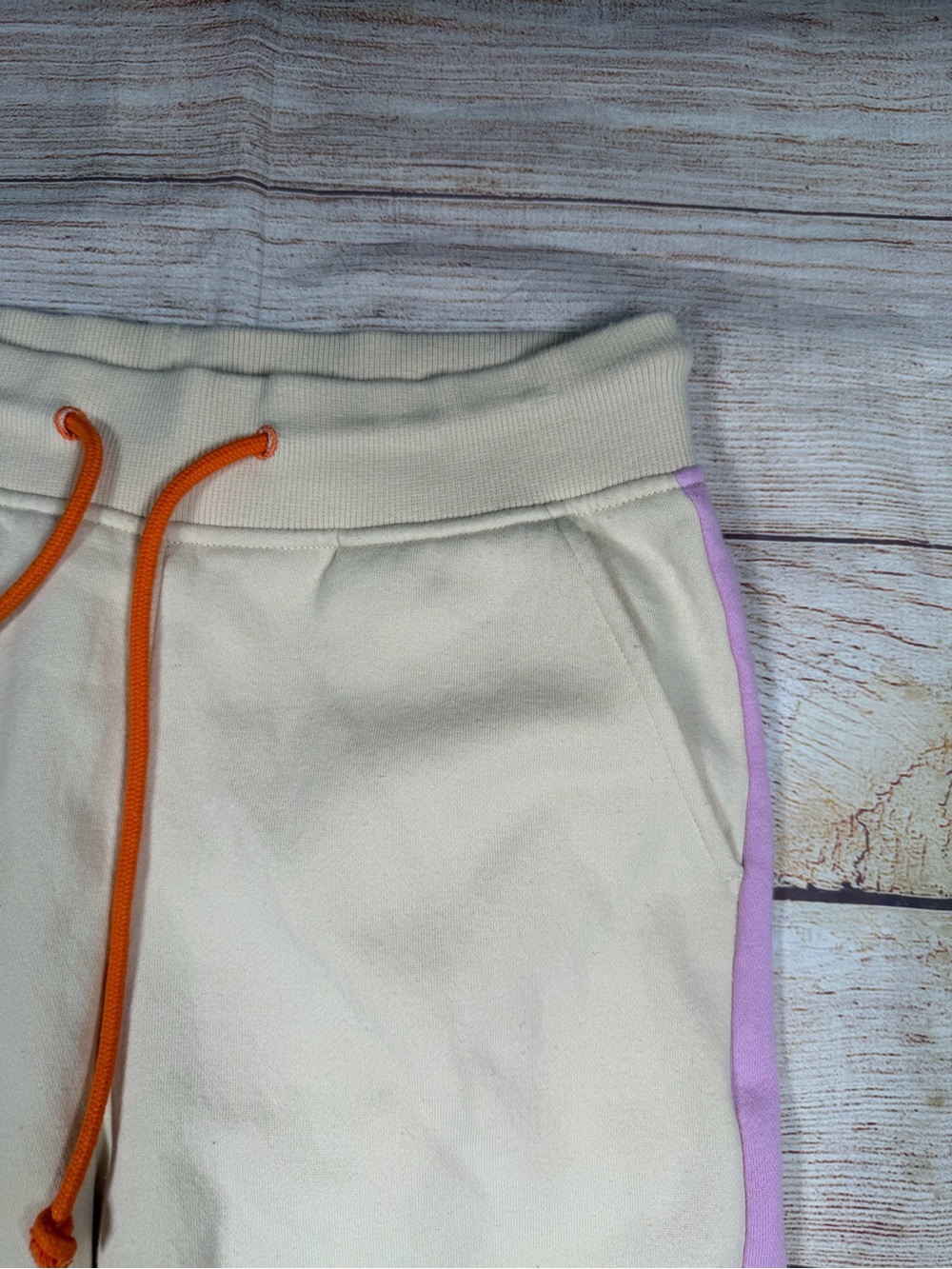 Lego Cream Joggers with Lavender Side Stripes and Orange Drawcord - Picture 3 of 9